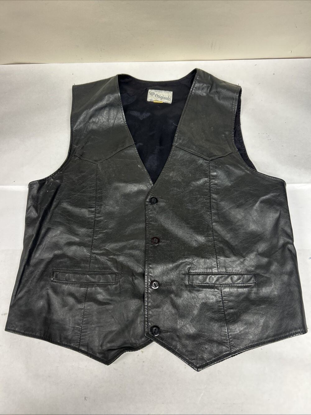 Vintage Retro Leather Vest Button Down 80’s Originals Size 40 USA